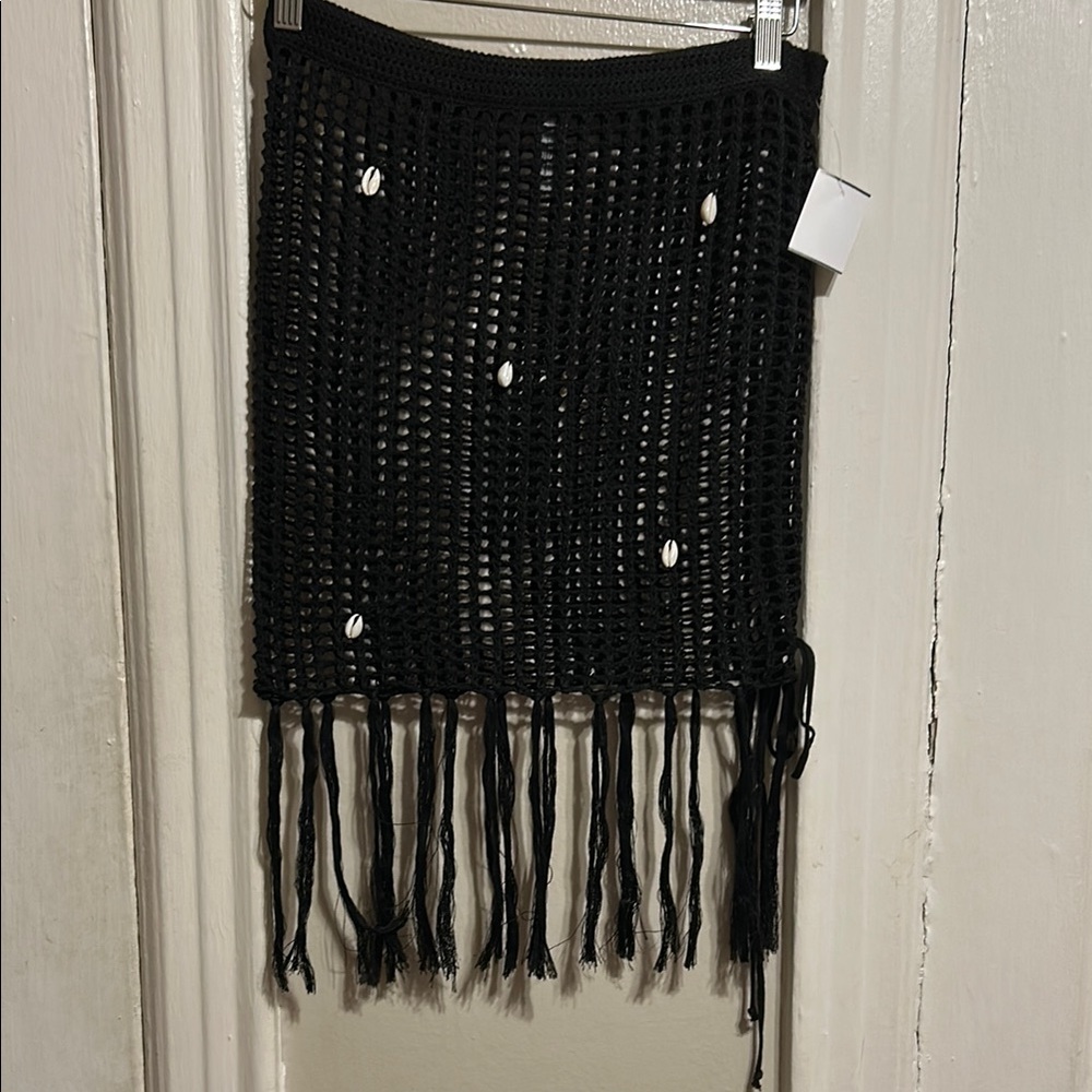 Black Fringe Crochet Skirt